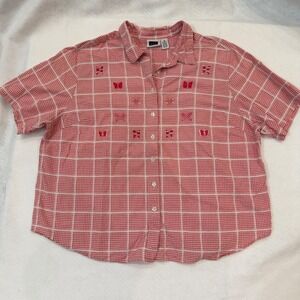 Vintage C.S.T. Sport Red Gingham Butterfly Embroidered Button Down Shirt Cottage